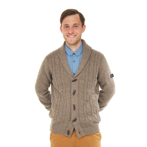 Ben Sherman Almond Wool Blend Rib Knit Shawl Collar Piped Sweater Jacket XL - Picture 1 of 11